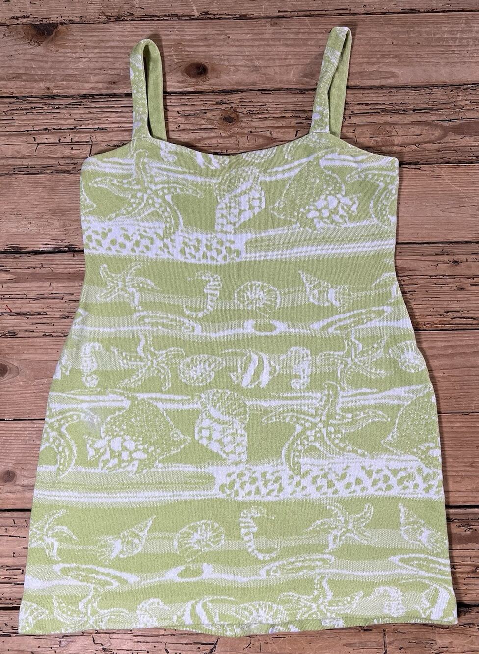 St John Collection Women's Size 2 Green & White Knit Mini Dress